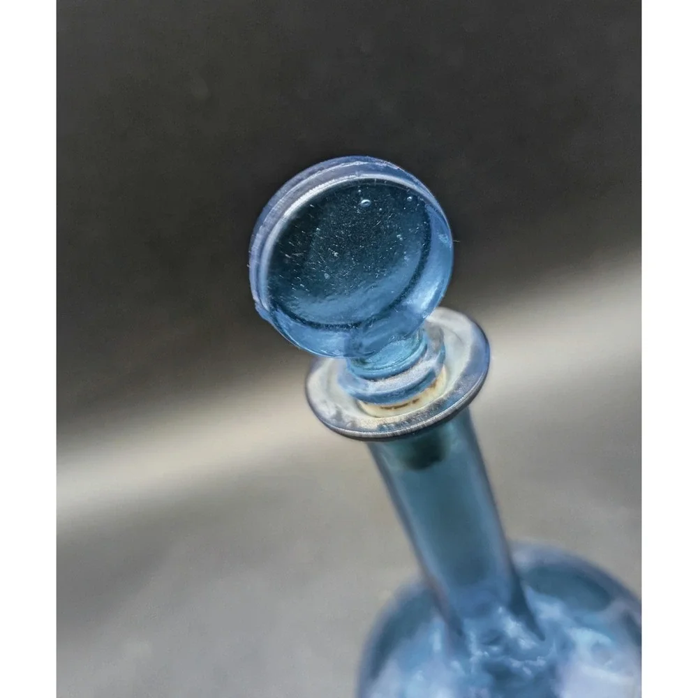 Vintage Blue Glass Decanter with Stopper Made in Japan Mid Century Modern MCM 8